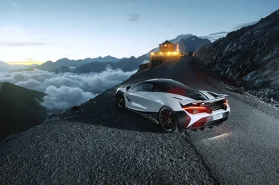 Silver Mclaren 720s Supercar Nature Wallpaper 4K 4096x2732 Silver, Mclaren, 720s, Supercar, Parked, On, A, Mountain, Road, Dusk, Overlooking, Clouds, Gray, White, Landscape, 4k