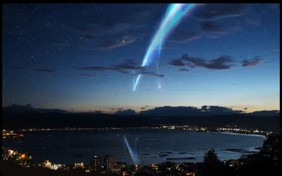 City Skyline Night Comet Space Wallpaper 4K 1918x1198 Ultrawide