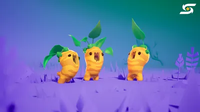 Three Chubby Yellow Sprout Creatures Space Wallpaper 4K 3840x2160 Three, Chubby, Yellow, Sprout, Creatures, With, Leafy, Heads, Purple, Alien, Plain, Video, Pink, Orange, Ultrawide, 4k