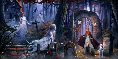 Dark Fantasy Ghosts Cemetery Fantasy Wallpaper 4K 1998x998 Near, Full HD, Ultrawide