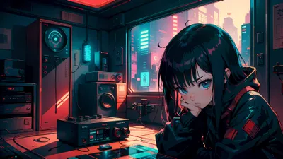 Captivating Anime Girl Cozy World Wallpaper 4K 3838x2158 Neon-lit, Room, Ultrawide, QHD