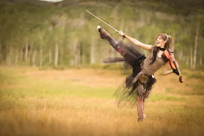 Dynamic Lindsey Stirling Performing Nature Wallpaper 4K 5760x3840 A, Dynamic, Image, Of, Lindsey, Stirling, Performing, With, Violin, Beautiful, Natural, Landscape, Gray, Orange, Purple, 4k