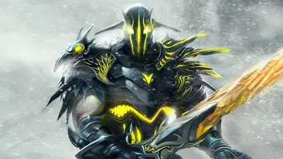 Fierce Fantasy Warrior Clad Dark Fantasy Wallpaper 4K 1920x1080 A, Fierce, Fantasy, Warrior, Clad, In, Dark, Armor, Glowing, Yellow, Accents, Wields, Gray, White, Ultrawide, Full HD