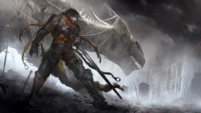 Dreamy Fantasy Wallpaper Fantasy Wallpaper 4K 1920x1080 Hd, Wallpaper, Featuring, A, Fantasy, Warrior, With, Sword, Battling, Dragon), Amidst, Misty, Gray, Ultrawide, Full HD