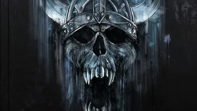 Dark Themed Menacing Skull Black/Dark Wallpaper 4K 1920x1080 Dark-themed, Hd, Pc, Desktop, Wallpaper, Featuring, A, Menacing, Skull, Wearing, Viking, Helmet, Gray, Ultrawide, Full HD