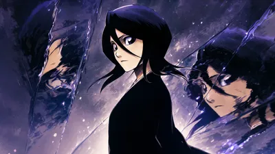 Rukia Kuchiki Anime Portrait Three Abstract Wallpaper 4K 3840x2160 Rukia, Kuchiki, Anime, Portrait, With, Three, Mirrored, Profiles, Against, Purple-blue, Cosmic, Backdrop, Gray, Ultrawide, 4k