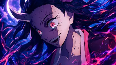 Nezuko Kamado Close Abstract Wallpaper 4K 3840x2160 Nezuko, Kamado, Close-up, In, Demon, Form, Glowing, Pink, Eyes, Cracked, Markings, Flowing, White, Gray, Ultrawide, 4k