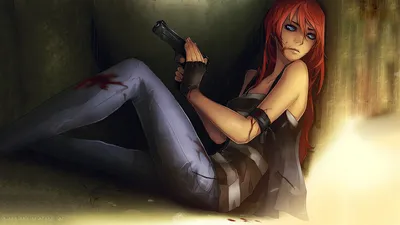 Powerful Woman Warrior Red Hair Fantasy Wallpaper 4K 1920x1080 A, Powerful, Woman, Warrior, With, Striking, Red, Hair, Sits, Confidently, Holding, Gun, Orange, Gray, Ultrawide, Full HD