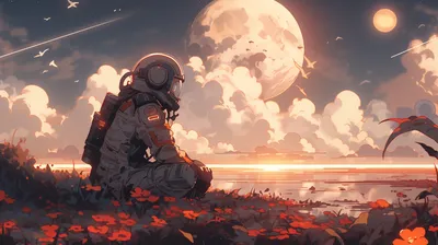 Vivid Astronaut Wallpaper Nature Wallpaper 4K 2912x1632 Hd, Desktop, Wallpaper, Featuring, An, Astronaut, Sitting, In, Field, Red, Flowers, Gazing, White, Gray, Ultrawide, QHD