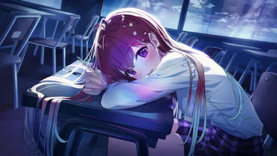 Misty Black Wallpaper Black/Dark Wallpaper 4K 3838x2158 School-uniform, Purple Eyes, Long Hair, Ultrawide, QHD
