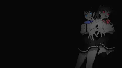 Misty Black Wallpaper Black/Dark Wallpaper 4K 1918x1078 Dark Background, Black Background, Selective Coloring, Two Women, Blue Eyes, Red Eyes, Ultrawide
