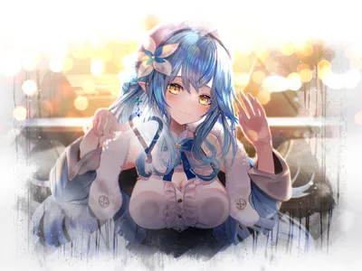 Hololive Yukihana Lamy Blue Abstract Wallpaper 4K 7348x5511 Yukihana Lamy, Blue Hair, Yellow Eyes, Pointy Ears, Against Screen, Blue, Hair, Landscape, 4k