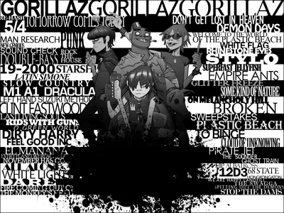 Animated Band Gorillaz Surrounded Black/Dark Wallpaper 4K 1600x1200 Hd, Pc, Desktop, Wallpaper, Featuring, The, Animated, Band, Gorillaz, Surrounded, Collage, White, Gray, Landscape