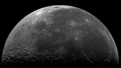 Close Moon Cratered Surface Space Wallpaper 4K 5000x2813 Close-up, 4k, Ultra, Hd, Image, Of, The, Moons, Moon, Cratered, Surface, Against, Gray, Ultrawide