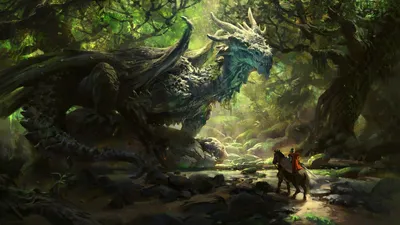 Golden Majestic Wallpaper Fantasy Wallpaper 4K 1920x1080 A, Majestic, Dragon), Looms, In, Vibrant, Mystical, Forest, Lone, Rider, Approaches, Horseback, Gray, Ultrawide, Full HD