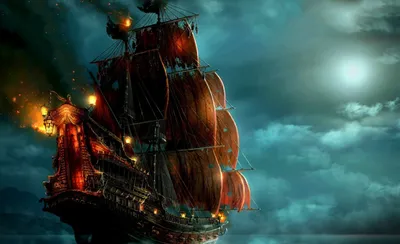 Majestic Fantasy Ship Burns Brightly Space Wallpaper 4K 1680x1025 A, Majestic, Fantasy, Ship, Burns, Brightly, Against, Dramatic, Night, Sky, Vibrant, Sails, Brown, Gray, Ultrawide
