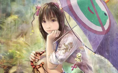 Fantasy Depicts Child Abstract Wallpaper 4K 2560x1600 A, Fantasy, Hd, Wallpaper, Depicts, Child, Holding, Colorful, Umbrella, Rain, Woman-like, Figure, Gray, Ultrawide, QHD
