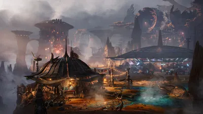 Moody Fantasy City World Wallpaper 4K 1920x1081 Hd, Pc, Desktop, Wallpaper, And, Background, A, Moody, Fantasy, City, Lantern-lit, Market, Gray, Ultrawide, Full HD