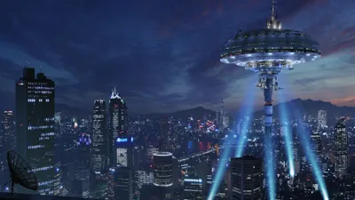 Vibrant Sci Wallpaper World Wallpaper 4K 3840x2160 Sci-fi, City, Skyline, At, Night, With, Glowing, Skyscrapers, Floating, Orbital, Tower, Casting, Brown, Gray, Ultrawide, 4k