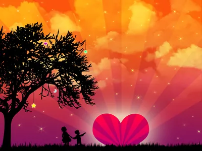 Bright Artistic Wallpaper Nature Wallpaper 4K 2048x1536 Artistic, Hd, Desktop, Wallpaper:, Featuring, A, Silhouette, Of, Couple, Under, Tree, Against, Orange, Purple, Landscape, Full HD