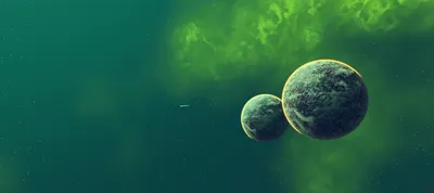 Crisp Sci Wallpaper Space Wallpaper 4K 3316x1472 Hd, Sci-fi, Desktop, Wallpaper, Featuring, Two, Textured, Planets, Set, Against, Vibrant, Green, Brown, Ultrawide, QHD