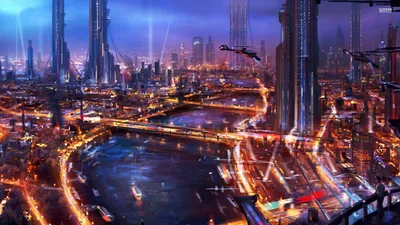Sci City Skyline Night Wallpaper 4K, World category