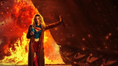 Supergirl Costume Cape Stands Before Abstract Wallpaper 4K 3840x2160 Supergirl, 2026, 4k, Ultra, Hd, Pc, Desktop, Wallpaper, Costume, Cape, Stands, Orange, Purple, Ultrawide