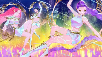 Vibrant Kpop Demon Hunters Abstract Wallpaper 4K 3840x2160 Vibrant, 4k, Ultra, Hd, Desktop, Wallpaper, Featuring, Kpop, Demon, Hunters:, Dynamic, Poses, White, Ultrawide