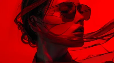 Stylish Woman Sunglasses Abstract Wallpaper 4K 2912x1632 A, Stylish, Woman, In, Sunglasses, With, Dynamic, Red, Lighting, Flowing, Fabric, Creating, Ultrawide, QHD
