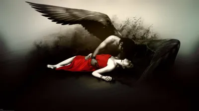 Definition Fantasy Dark Angel Kneeling Black/Dark Wallpaper 4K 1920x1080 A, High-definition, Fantasy, Wallpaper, Featuring, Dark, Angel, Kneeling, Over, Woman, Red, Dress, White, Ultrawide, Full HD
