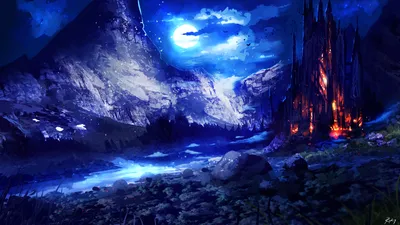 Crisp Fantasy Wallpaper Nature Wallpaper 4K 2000x1125 A, Hd, Fantasy, Landscape, Wallpaper, Featuring, Bright, Moon, Above, Mountain, Glowing, River, White, Red, Pink, Ultrawide, Full HD