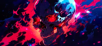 Vividly Colored Skull Surrounded Dark Black/Dark Wallpaper 4K 2563x1172 Hd, Desktop, Wallpaper, Featuring, A, Vividly, Colored, Skull, Surrounded, Dark, Swirling, Flames, Red, Ultrawide, QHD
