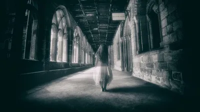 Dark Eerie Hallway Ghostly Figure Black/Dark Wallpaper 4K 2048x1152 Hd, Wallpaper, Featuring, A, Dark, Eerie, Hallway, With, Ghostly, Figure, Flowing, Dress, Gray, Ultrawide, Full HD