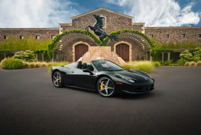 Vibrant Sleek Wallpaper Cars Wallpaper 4K 3872x2592 A, Sleek, Black, Ferrari, 458, Spider, Parked, In, Front, Stunning, Stone, Building, White, Landscape, 4k