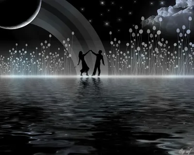 Artistic Depicting Silhouette Couple Dancing Space Wallpaper 4K 2560x2048 An, Artistic, Hd, Wallpaper, Depicting, A, Silhouette, Of, Couple, Dancing, Water, Under, Gray, Square, QHD