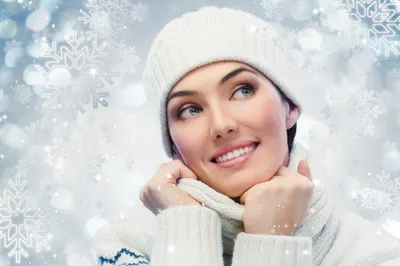 Woman Wearing White Nature Wallpaper 4K 4350x2889 Beautiful, Woman, Wearing, A, White, Knit, Hat, And, Sweater, Smiling, Against, Snowy, Ultrawide, 4k