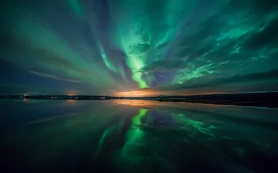 Aurora Borealis Reflective Space Wallpaper 4K 1920x1200 Hd, Wallpaper, Of, The, Aurora, Borealis, Over, A, Reflective, Water, Body, Night, Brown, Orange, Ultrawide, Full HD