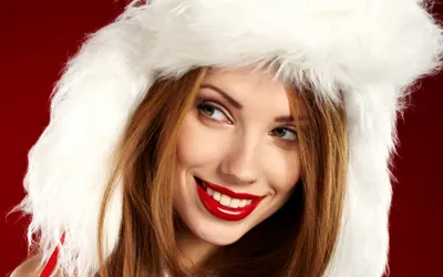 Smiling Woman White Fur Hood Abstract Wallpaper 4K 2560x1600 Beautiful, Smiling, Woman, In, A, White, Fur, Hood, Red, Lipstick, Against, Deep, Ultrawide, QHD