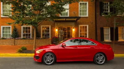 Sleek Red Benz Cla Class World Wallpaper 4K 1920x1080 Hd, Desktop, Wallpaper, Featuring, A, Sleek, Red, Mercedes‑benz, Cla-class, Parked, Front, Brick, Brown, Ultrawide, Full HD