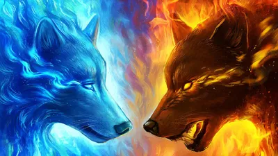 Moody Fantasy Wallpaper Animals Wallpaper 4K 1920x1080 Hd, Fantasy, Wallpaper, Featuring, A, Blue, Wolf, On, Left, Orange, Right, Representing, White, Ultrawide, Full HD