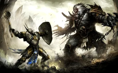 Fantasy Depicting Fierce Battle Between Fantasy Wallpaper 4K 1920x1200 Hd, Fantasy, Wallpaper, Depicting, A, Fierce, Battle, Between, Armored, Knight, Shield, Large, White, Ultrawide, Full HD