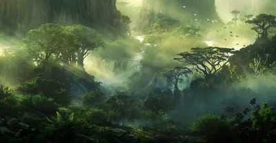 Epic Fantasy Wallpaper Nature Wallpaper 4K 2494x1292 Hd, Desktop, Wallpaper, Featuring, A, Fantasy, Landscape, With, Lush, Green, Forest, Sunlight, Brown, Gray, Ultrawide, Full HD