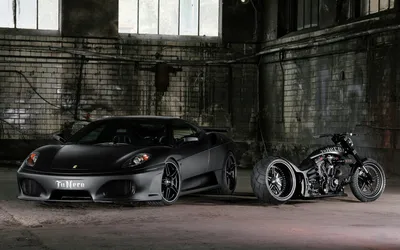 Sleek Black Next Cars Wallpaper 4K 1920x1200 Hd, Desktop, Wallpaper, Featuring, A, Sleek, Black, Ferrari, Parked, Next, Custom, Motorcycle, Gray, White, Ultrawide, Full HD