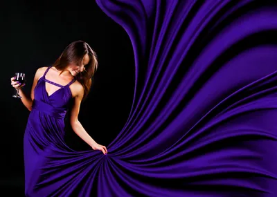 Dreamy Woman Wallpaper Abstract Wallpaper 4K 5608x4000 A, Beautiful, Woman, In, Flowing, Purple, Dress, Holds, Glass, Wine, Against, Vibrant, Brown, Landscape, 4k