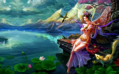 Bright Captivating Wallpaper Nature Wallpaper 4K 1920x1200 A, Captivating, Fantasy, Scene, Featuring, Woman, With, Butterfly, Wings, Sitting, Serene, Lake, Brown, Gray, Ultrawide, Full HD