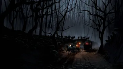 Dark Fantasy Forest Night Black/Dark Wallpaper 4K 3840x2160 A, Dark, Fantasy, Forest, At, Night, With, Twisted, Trees, Wolf, Pack, Silhouetted, Brown, Ultrawide, 4k