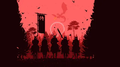 Fantasy Samurai Silhouetted Warriors Animals Wallpaper 4K 3840x2160 A, 4k, Ultra, Hd, Fantasy, Samurai, Scene, Features, Silhouetted, Warriors, Horseback, Against, Pink, Red, Ultrawide