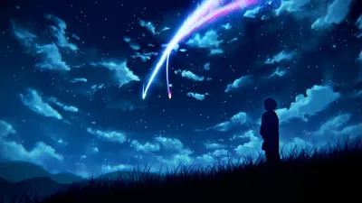 Silhouette Mitsuha Miyamizu Your Name Nature Wallpaper 4K 1920x1080 A, Silhouette, Of, Mitsuha, Miyamizu, From, Your, Name, Gazing, Comet, Streaking, Red, Brown, Ultrawide, Full HD