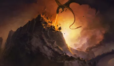 Dreamy Majestic Wallpaper Fantasy Wallpaper 4K 2080x1200 A, Majestic, Wyvern, Looms, Over, Volcanic, Landscape, Unleashing, Destruction, Amidst, Fiery, Hues, Brown, Ultrawide, Full HD