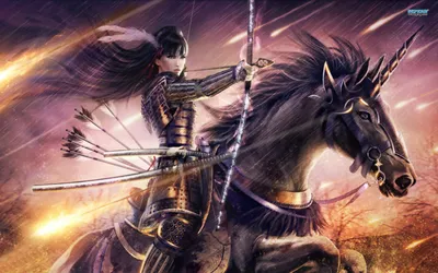 Vivid Fantasy Wallpaper Animals Wallpaper 4K 1920x1200 A, Fantasy, Hd, Wallpaper, Of, Woman, Warrior, Samurai, Archer, Riding, Horse, Bow, Gray, White, Ultrawide, Full HD